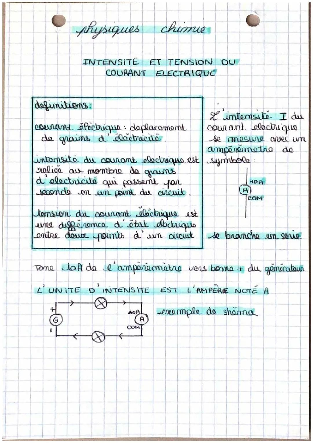 intensité et tension d’un courant électrique 
