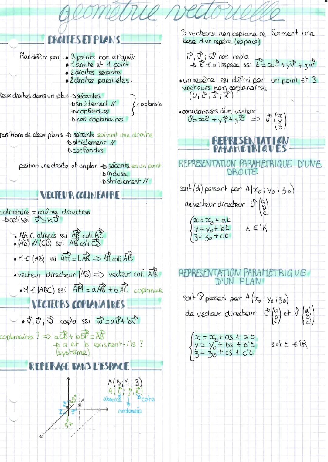 Géométrie Vectorielle Terminale et Seconde: Exercices Corrigés PDF et Fiche de Révision