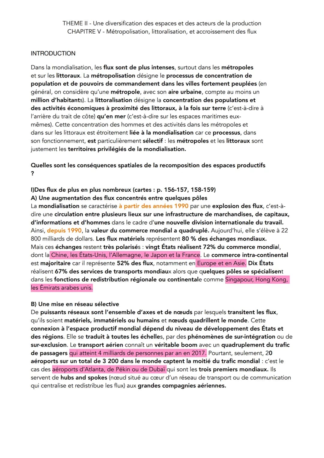 THEME II - Une diversification des espaces et des acteurs de la production
CHAPITRE V - Métropolisation, littoralisation, et accroissement d