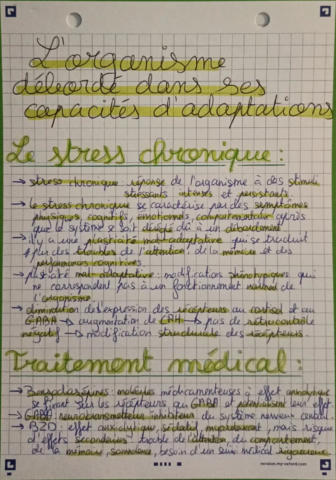 G
2
L'organisme
déborde dans ses
capacités d'adaptations
Le stress chronique:
→ stress chronique: réponse de l'organisme à des stimuli
stres