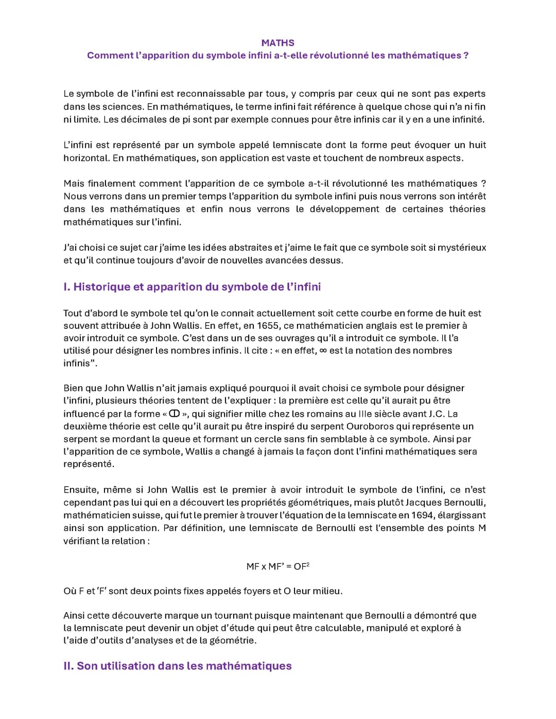 Sujet grand oral maths : le symbole infini
