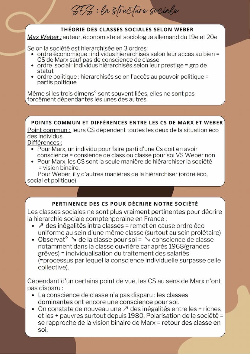 SES La structure sociale
La structure sociale: idée selon laquelle la société est organisé en
un ensemble de grp sociaux distincts et hiérar