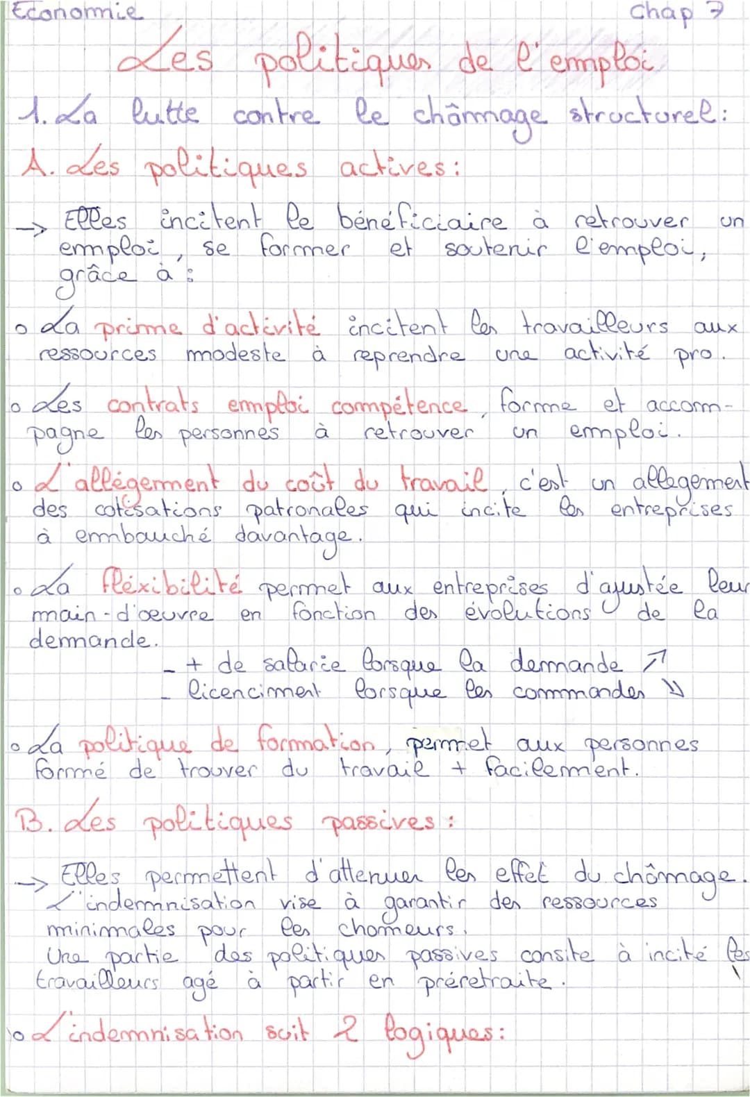 Economie
Les politiques de l'emploi
1. La lutte contre le châmmage structurel:
A. Les politiques actives:
O
Elles incitent le bénéficiaire à