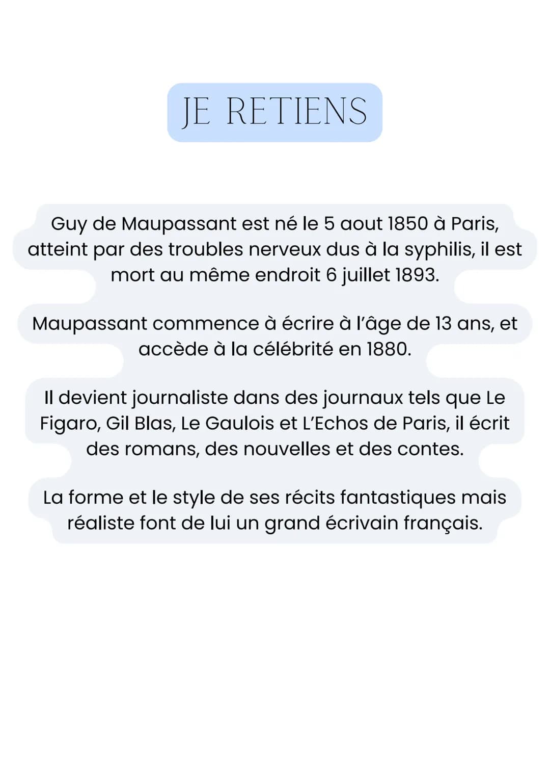 BIOGRAPHIE DE GUY DE
MAUPASSANT
Intro
Guy de Maupassant, né le 5 août 1850 à Paris et mort le 6
juillet 1893 au même endroit, est un écrivai