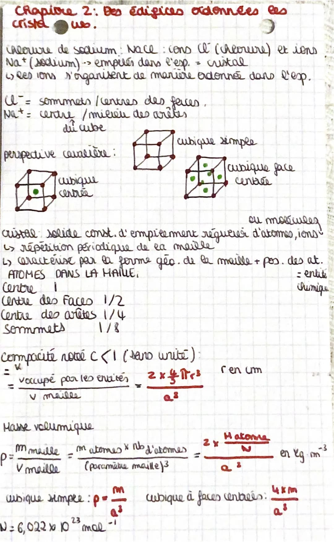 Chapitre 2: Des édifices ordonnées les
cristel
ub.
3
Chlorure de sodium Nace: cons I (cheoure) et ions
Na + (sodium)-> empilés dans l'esp. =