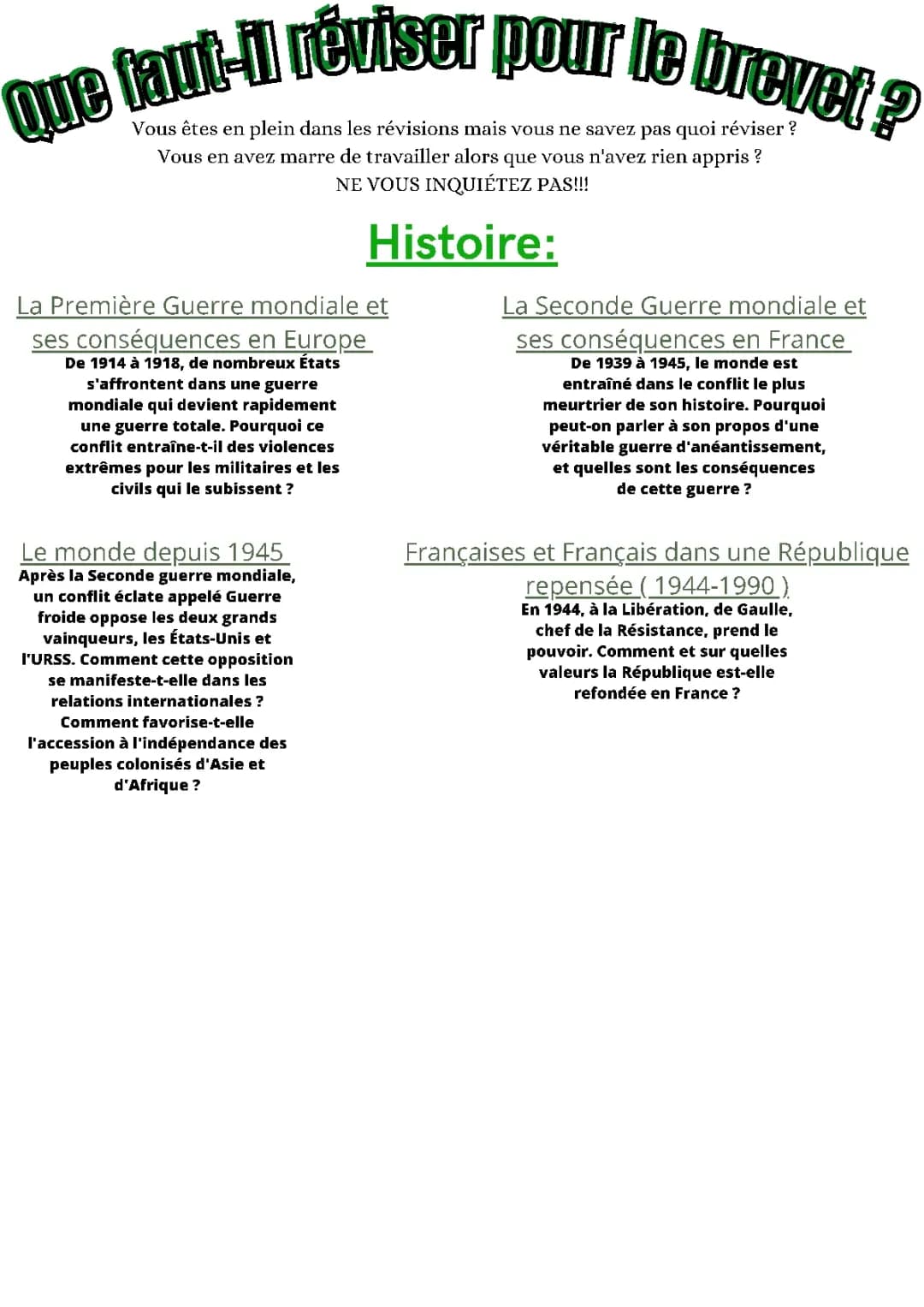 Que faut il réviser pour le brevet d'histoire 
