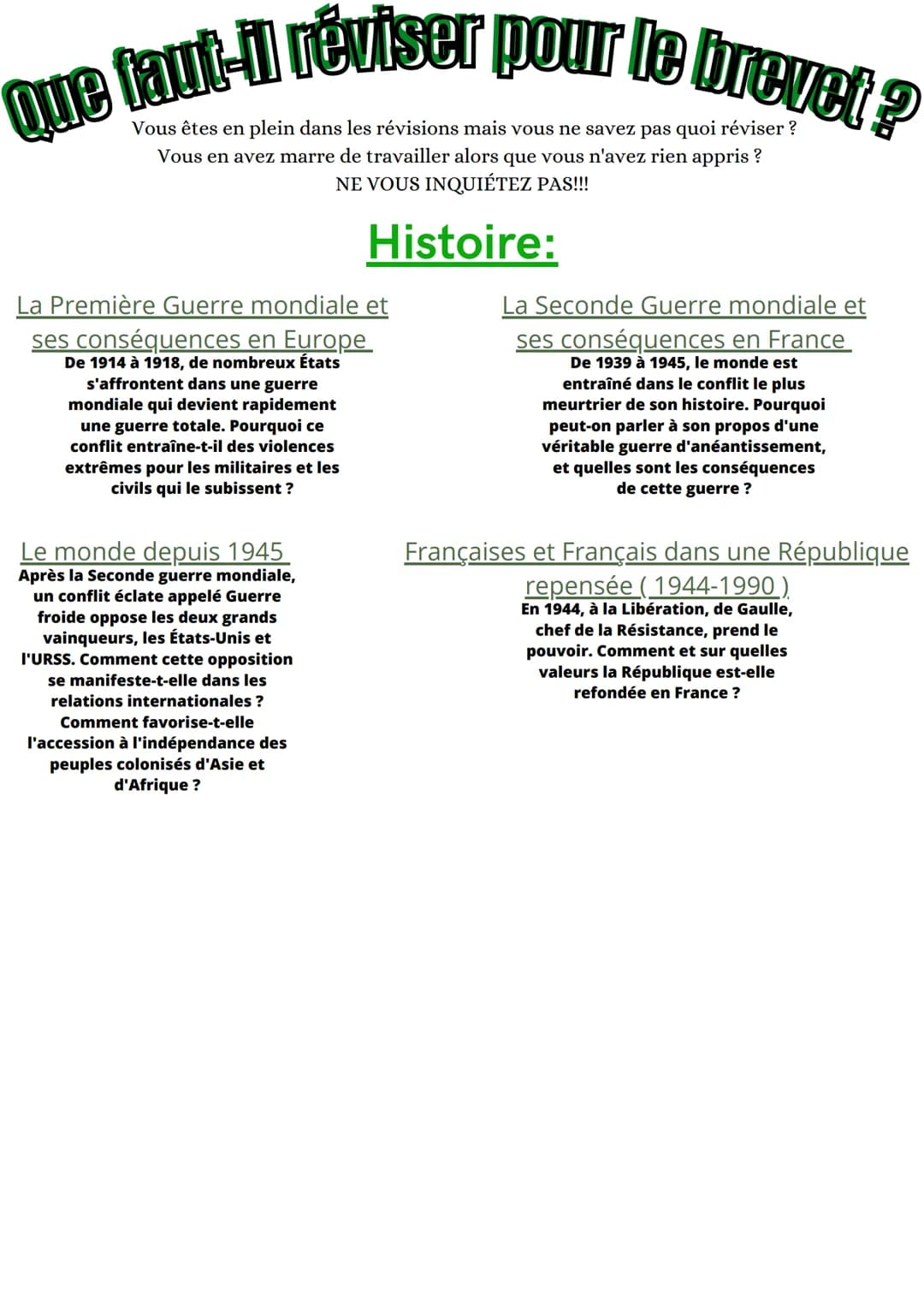 Que faut-il réviser pour le brevet?
Vous êtes en plein dans les révisions mais vous ne savez pas quoi réviser ?
Vous en avez marre de travai