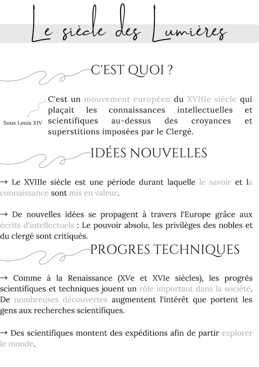 Le siècle des
Lumières
FRANÇAIS Le siecle des Lumières
C'EST QUOI ?
C'est un mouvement européen du XVIIIe siècle qui
plaçait les connaissanc