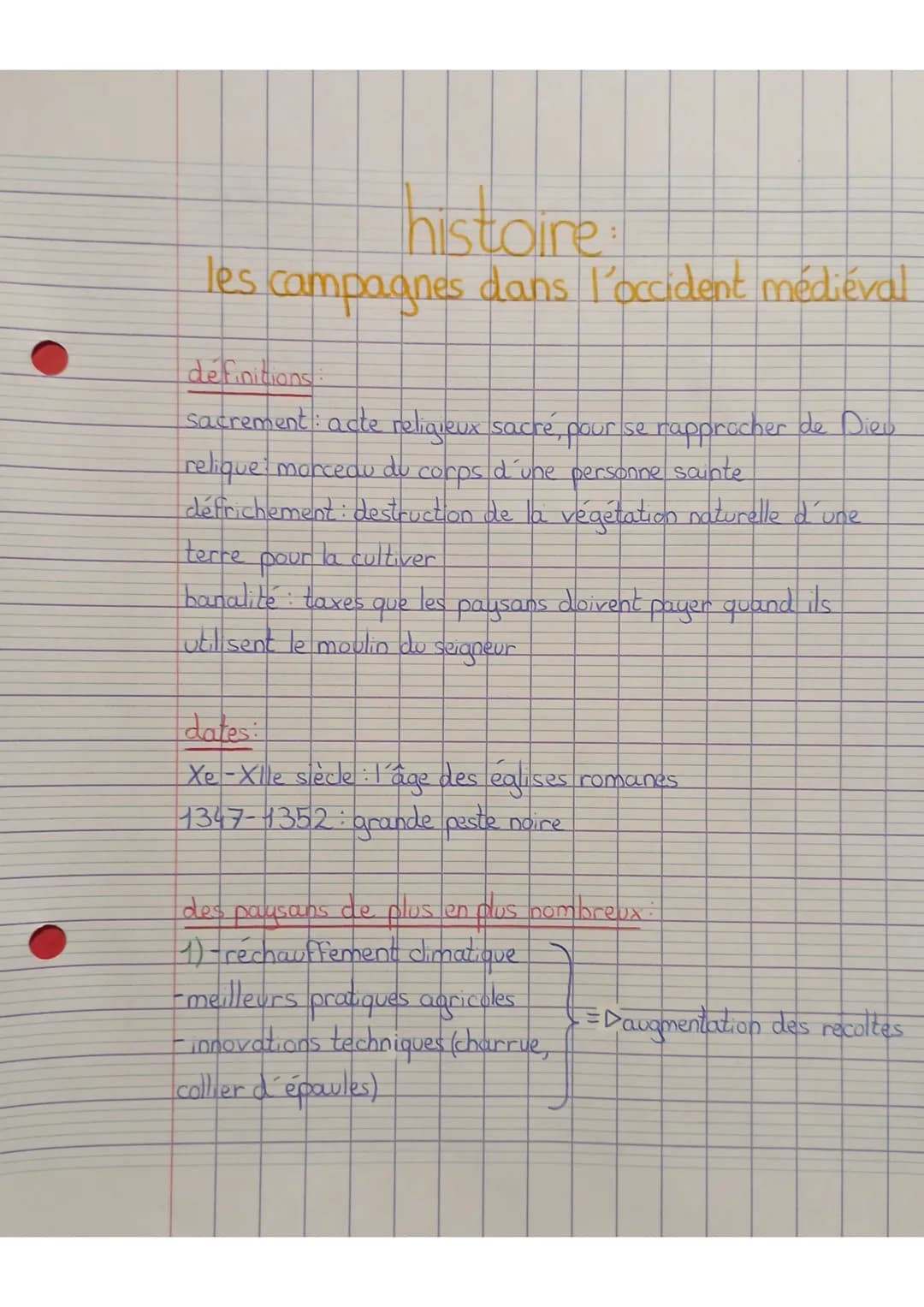 histoire:
les campagnes dans l'occident médiéval
definitions:
sacrement: acte religieux sacré, pour se rapprocher de Dieu.
relique morceau d