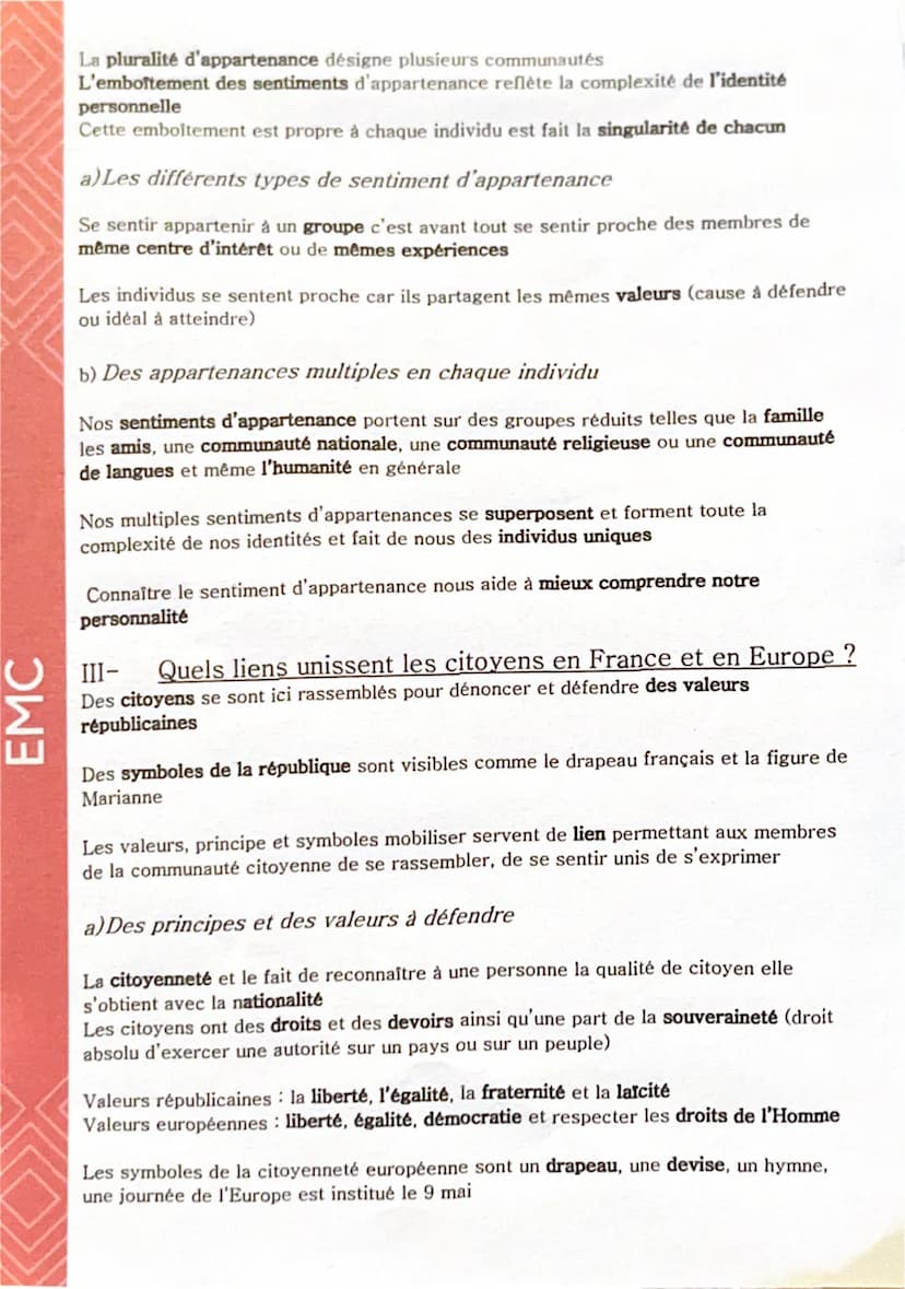 EMC
La sensibilité : soi et les autres
1-
Quelles sont mes identités et comment les protéger
Identité désigne l'ensemble des données qui per