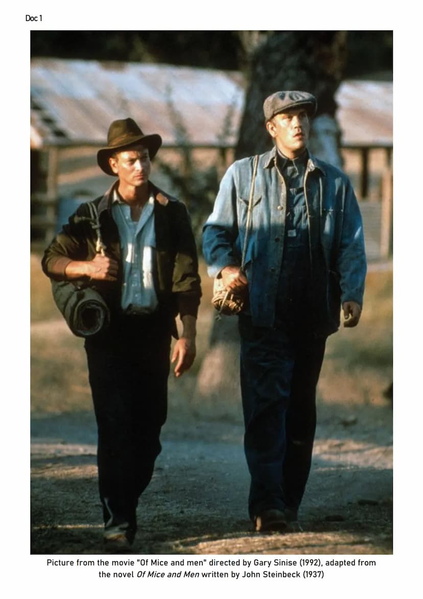 ~PORTFOLIO~
Spécialité LLCER Doc 1
Picture from the movie "Of Mice and men" directed by Gary Sinise (1992), adapted from
the novel Of Mice a