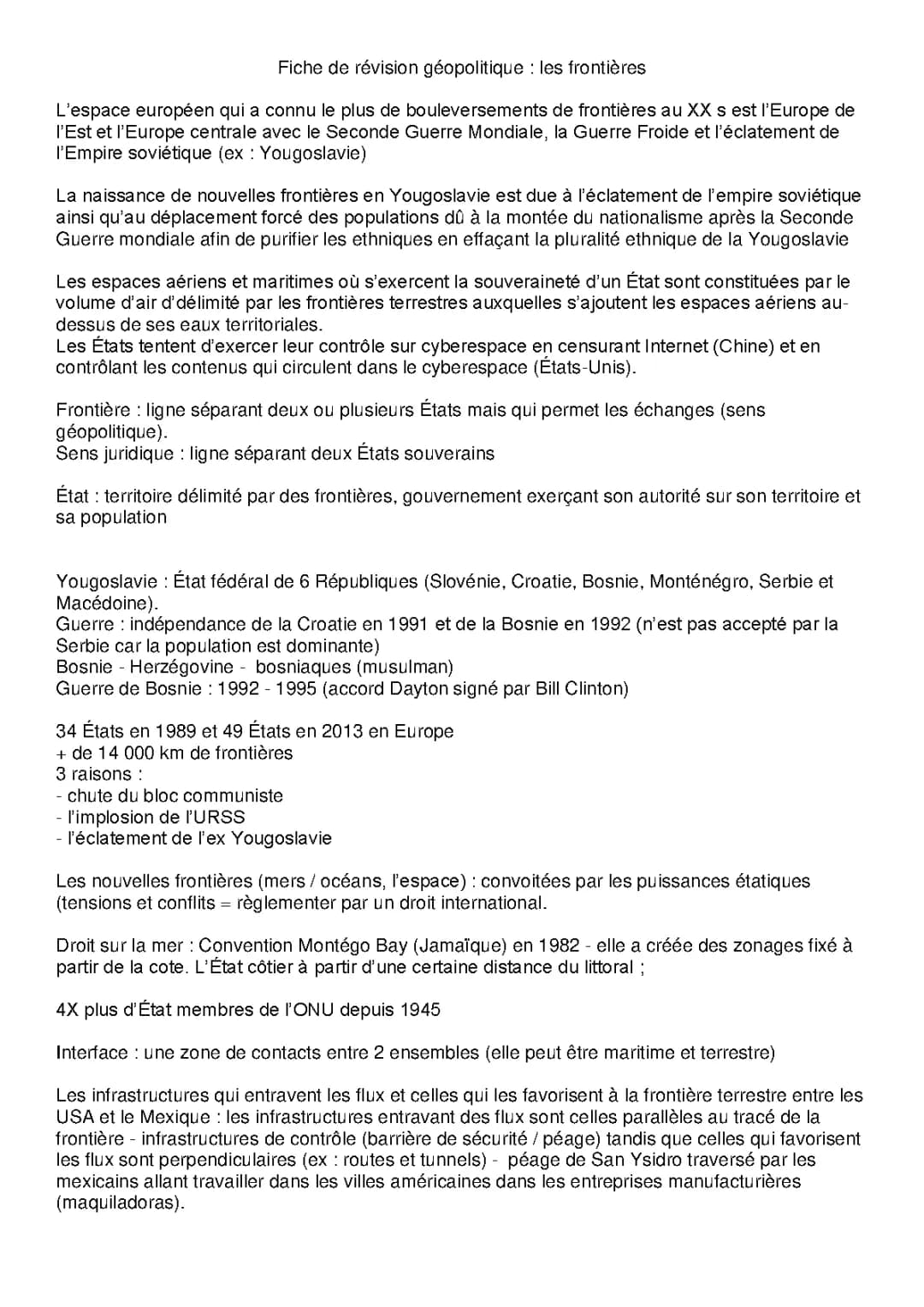 Les frontières HGGSP : Cours, Fiches et Dissertations pour la Première