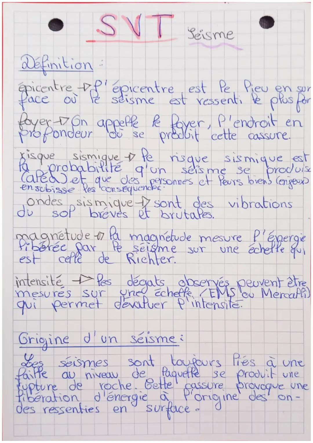 Fiche SVT - Séisme ( 4ème )