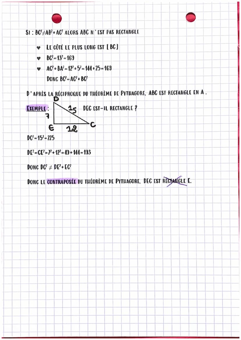 CHAPITRE 2 : THÉORÈME DE PYTHAGORE ♥
I. L'INÉGALITÉ DE PYTHAGORE.
PROPRIÉTÉ
DANS UN TRIANGLE RECTANGLE, LE CARRÉ DE L'HYPOTÉNUSE EST ÉGAL À 