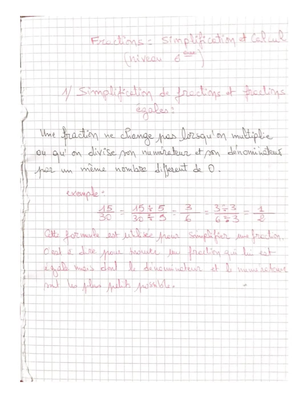Frections: simplification at Calcul
(niveau & S)
1/ Simplification de fractions of freelings
égales :
the fraction he change pas lorsqu'on m