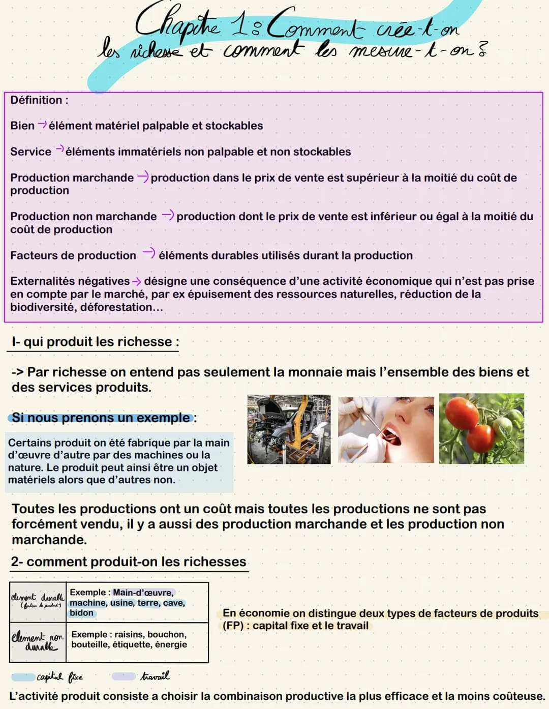 Définition :
Chapitre 18 Comment crée-t-on
les richesse et comment les mesure-t-on ?
Bien →élément matériel palpable et stockables
Service :