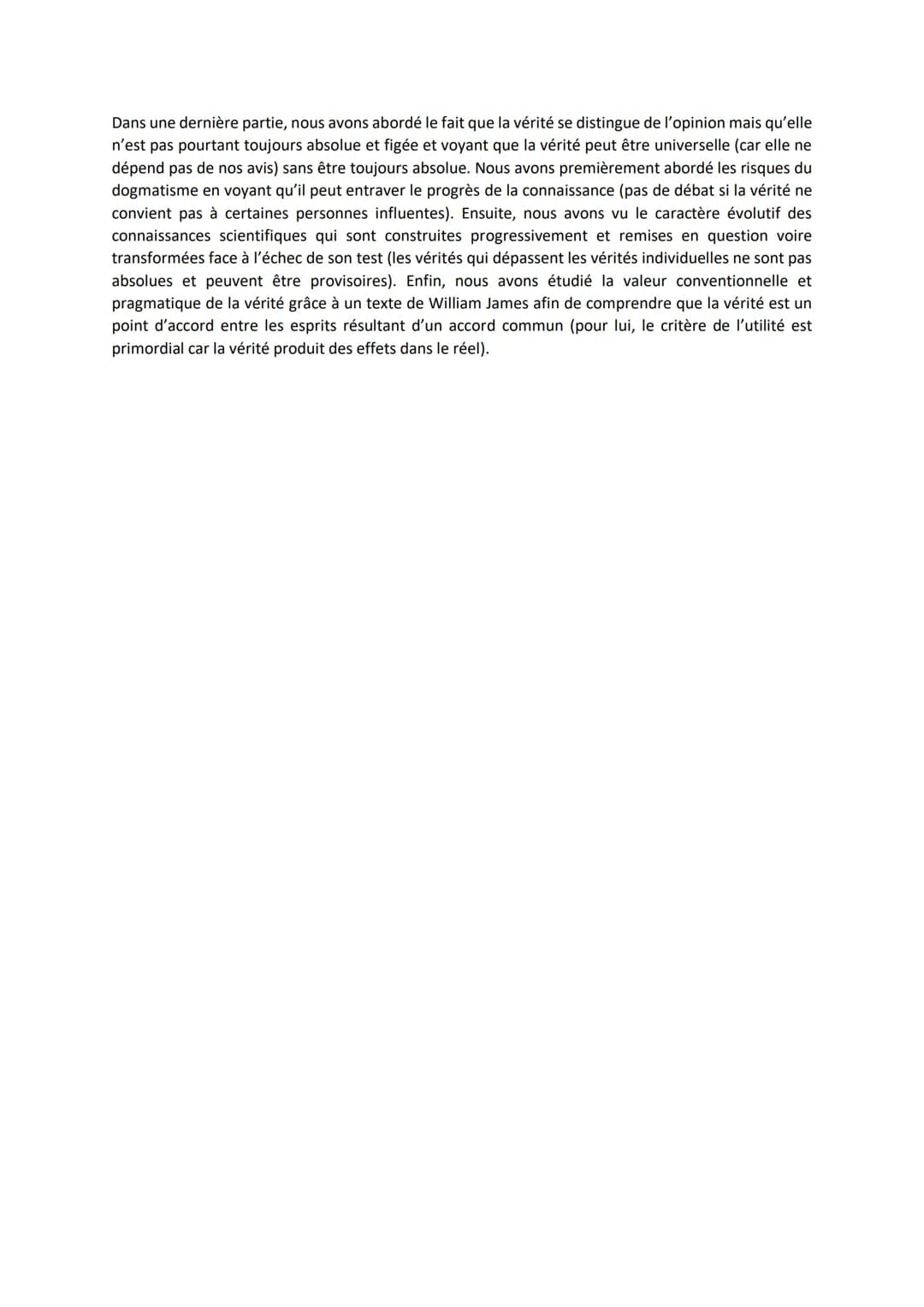 Conclusion du chapitre sur la vérité
Dans ce chapitre, nous nous sommes demandés si la vérité pouvait être relative ou si, au contraire,
ell