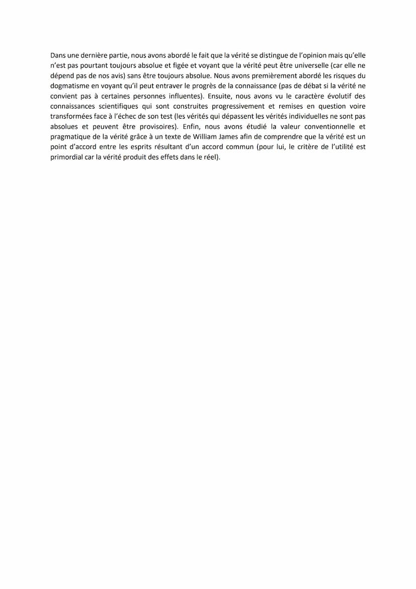 Conclusion du chapitre sur la vérité
Dans ce chapitre, nous nous sommes demandés si la vérité pouvait être relative ou si, au contraire,
ell