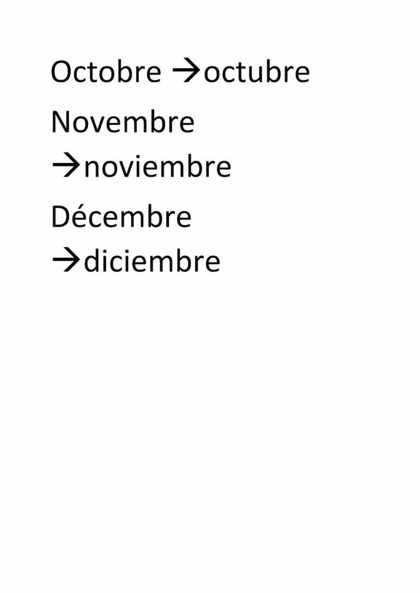 Jours de la
semaine
En espagnol
Lundi Lunes
Mardi →Martes
Mercredi →Miércoles
Jeudi →→Jueves
Vendredi →Viernes
Samedi →Sábado
Dimanche Domin