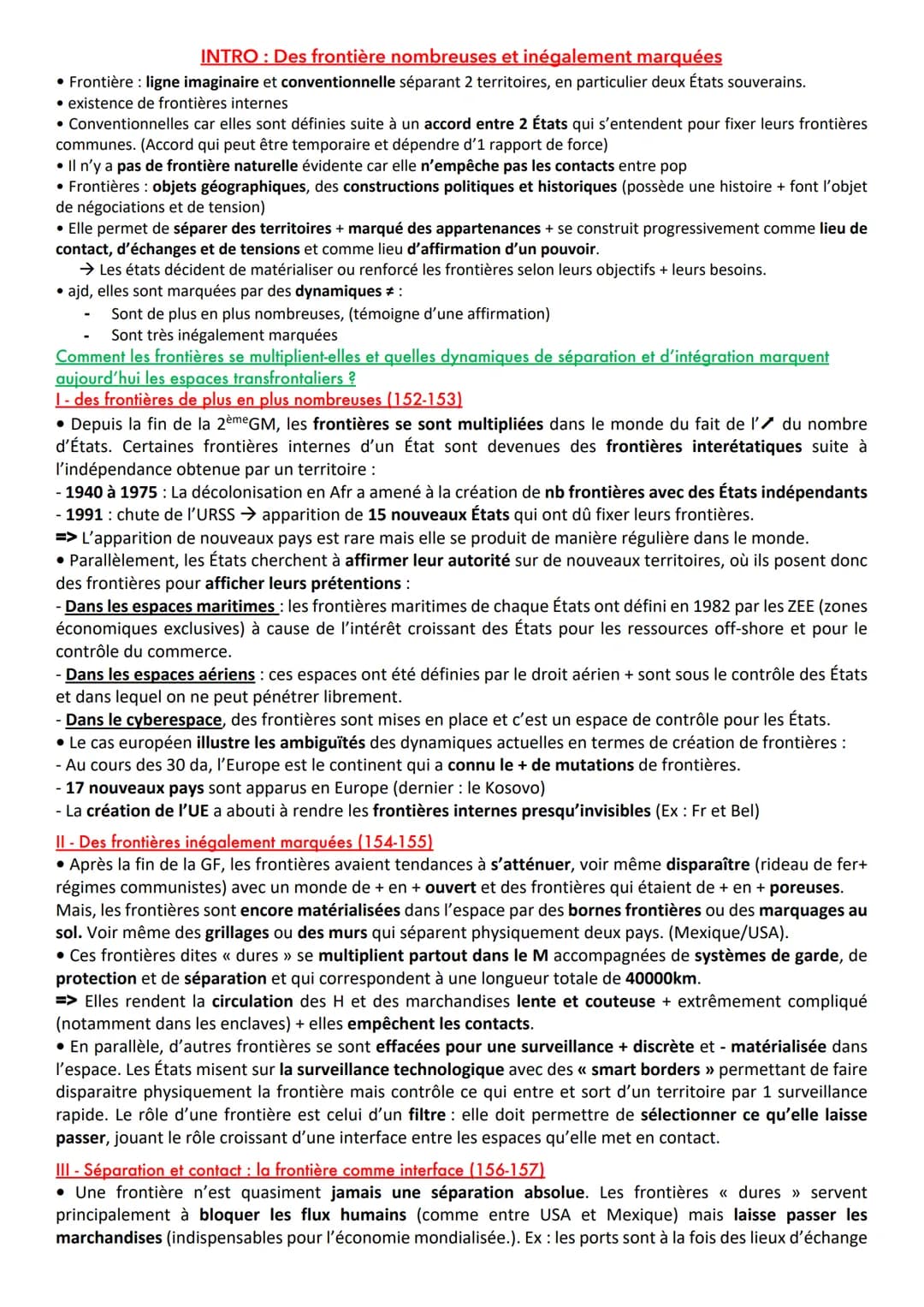 INTRO: Des frontière nombreuses et inégalement marquées
• Frontière : ligne imaginaire et conventionnelle séparant 2 territoires, en particu
