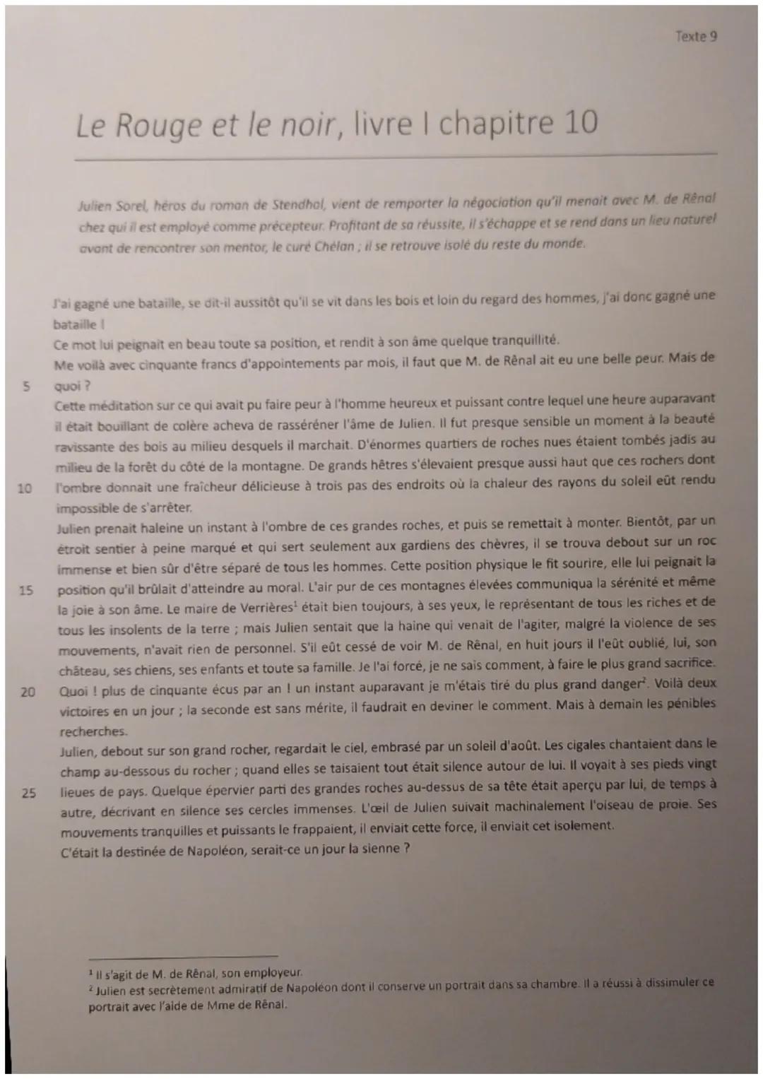Texte 9

Le Rouge et le noir, livre I chapitre 10

Julien Sorel, héros du roman de Stendhal, vient de remporter la négociation qu'il menait 
