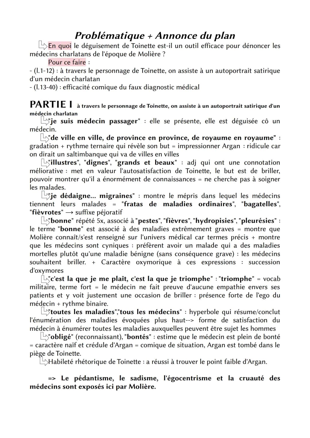 Fiche Molière - Acte III, Scène 10
Introduction
Molière = dramaturge du 17ème siècle qui appartient au mouvement du
classicisme. Il est conn