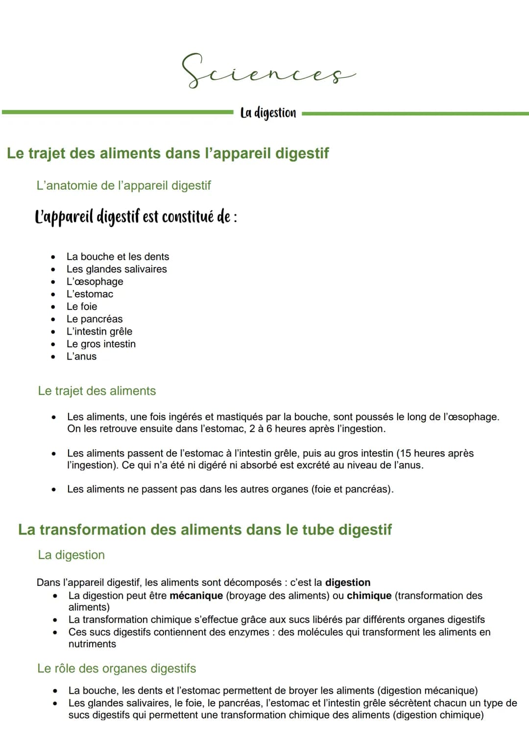 Le trajet des aliments dans l'appareil digestif
L'anatomie de l'appareil digestif
L'appareil digestif est constitué de:
●
● L'œsophage
● L'e