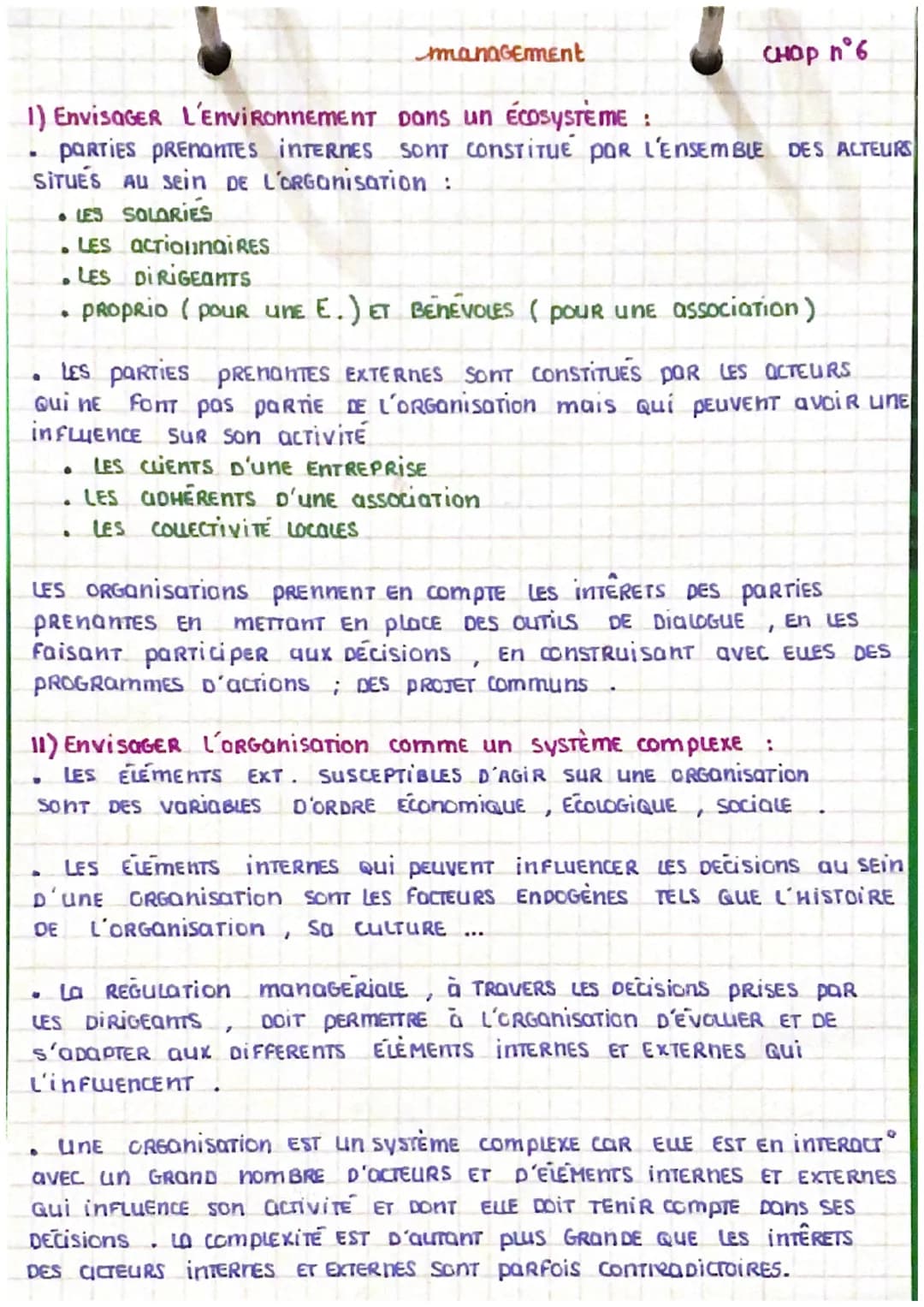 1) EnvisaGER L'Environnement Dans un ÉCOSYSTÈME :
. PARTIES PRENANTES INTERNES SONT CONSTITUE POR L'ENSEMBLE DES ACTEURS
SITUÉS AU sein DE L