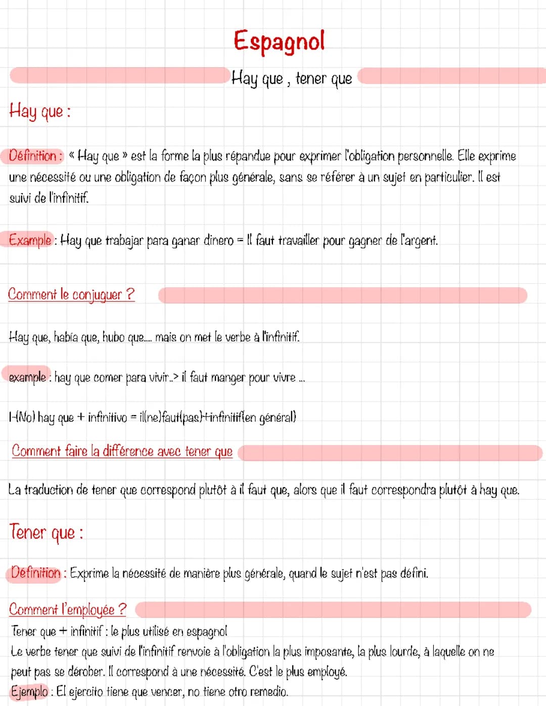 Exercices sur 'Tener que' et 'Hay que' en espagnol