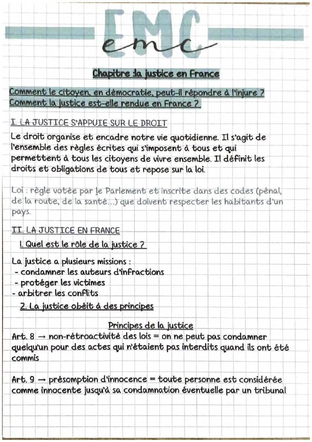 La justice en France 4ème: PDF, Quiz, Exposé et Principes