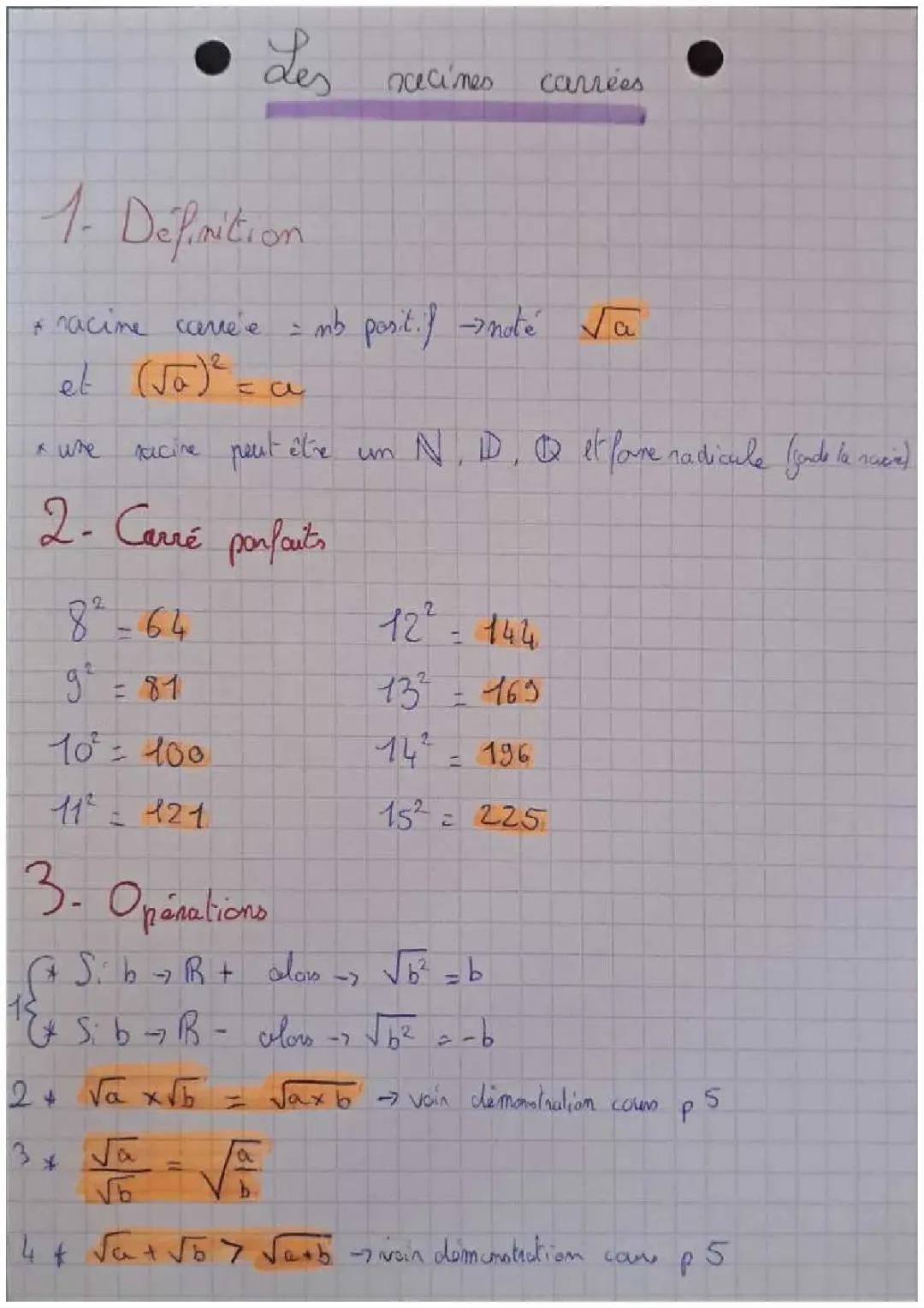 Fiche de révision maths seconde racines carrées 