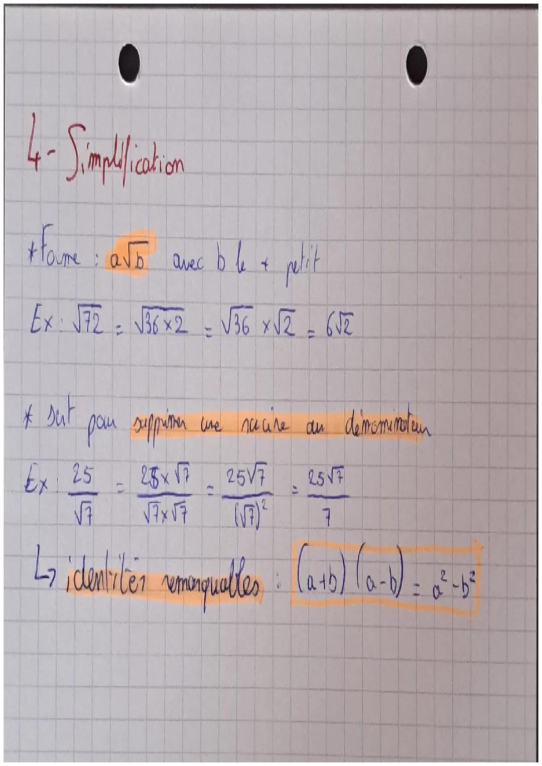 1. Definition
* racine carrée = mb positif ->noté √a
et (√ä) ².
(√₁)² = a
racire peut être
2- Carré parfaits
x une
8²-64
9² = 81
10² = 100.

