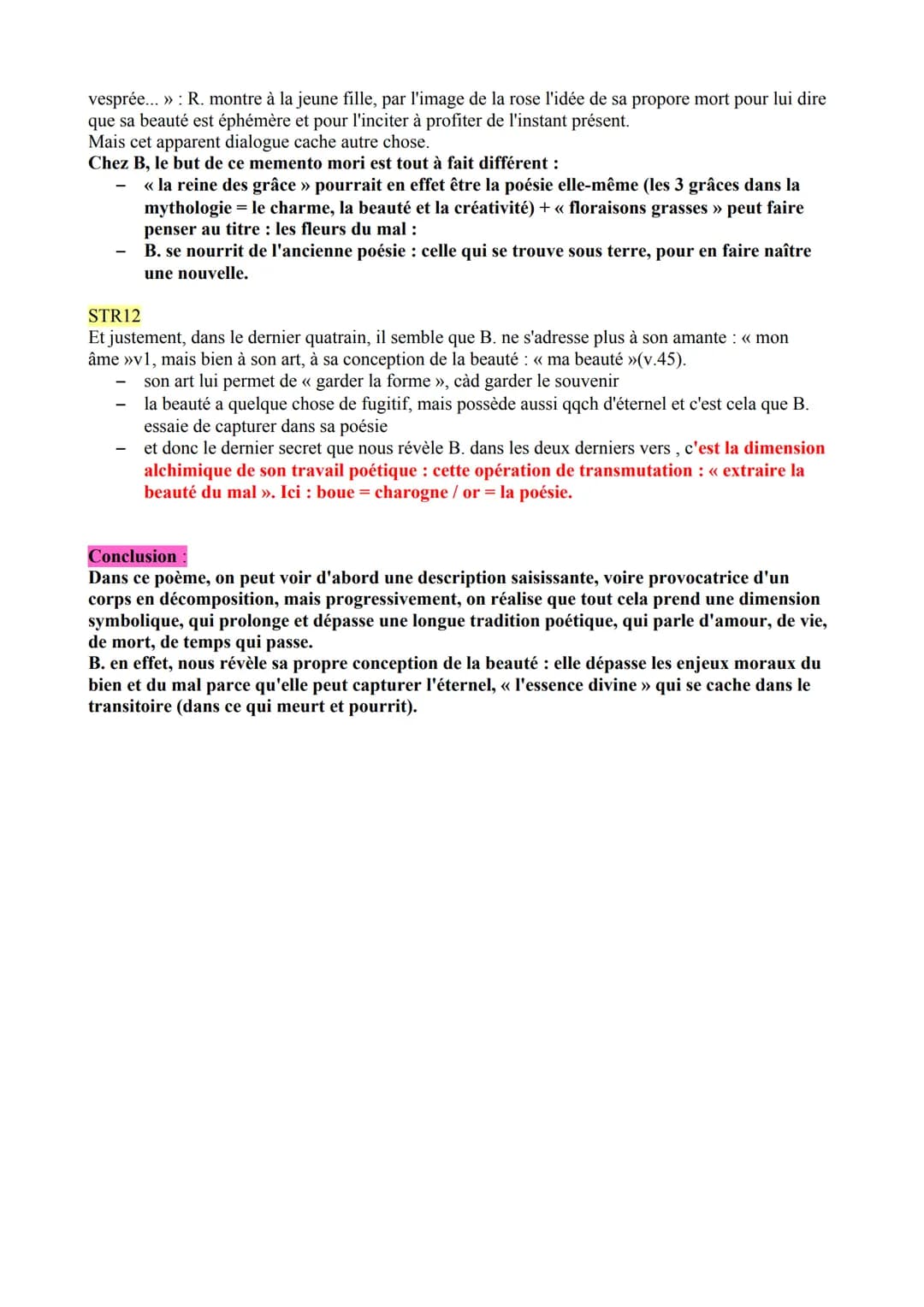 Lecture Linéaire « Une Charogne », Baudelaire.
Introduction :
Ce poème se trouve dans la première partie du recueil intitulée « Spleen et id