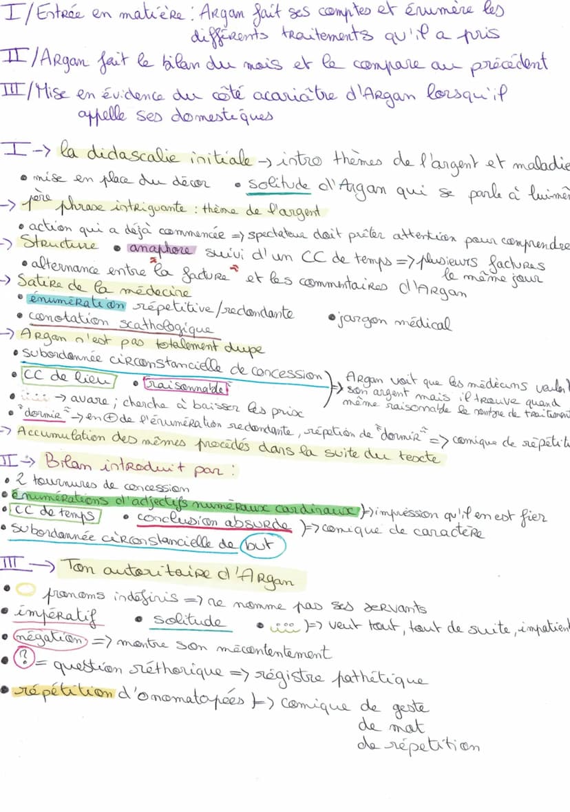 I
Texte n°12: Acte I, scène 1 (extraits)
1
ARGAN, seul dans sa chambre, assis, une table devant lui, compte des parties¹ d'apothicaire avec 