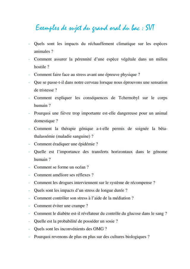 Know Exemples de sujet du grand oral du bac : SVT thumbnail