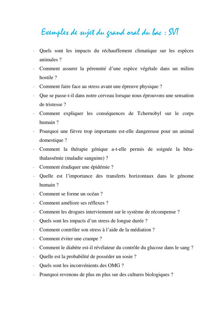 Know Exemples de sujet du grand oral du bac : SVT thumbnail