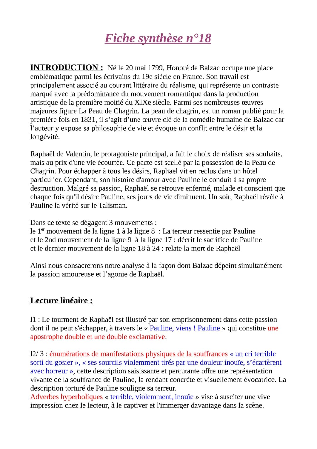 Analyse linéaire La Peau de chagrin : Résumé par Chapitre, La Mort de Raphaël et L'Agonie