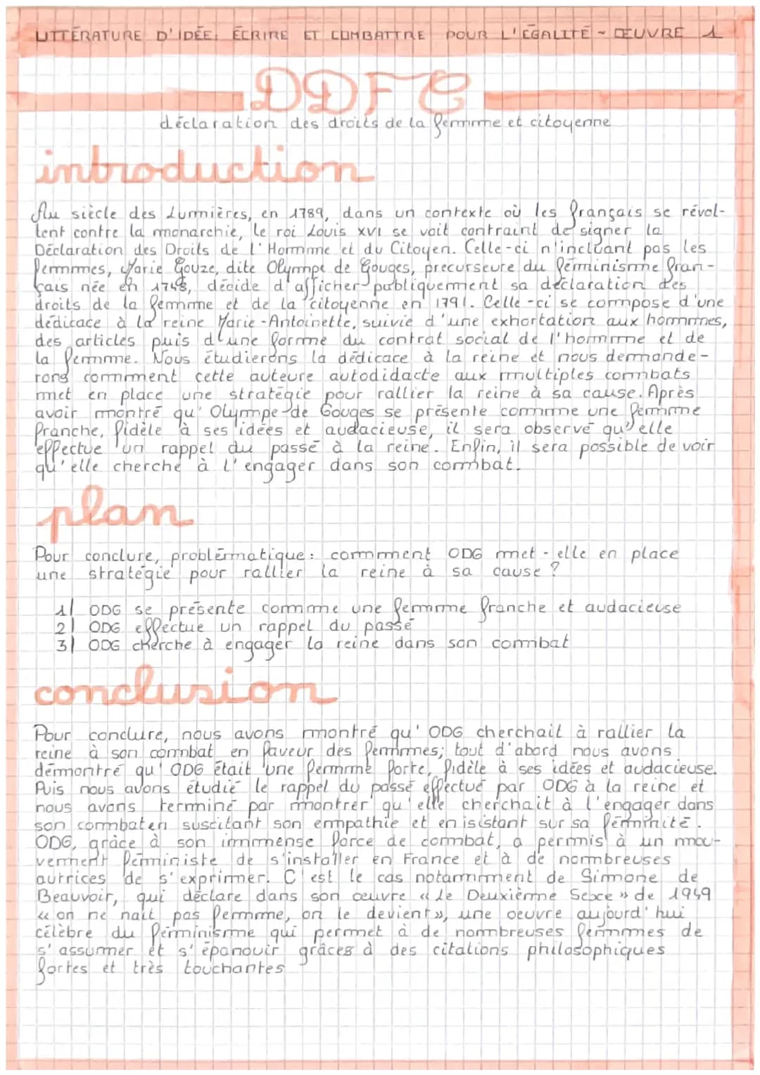 Analyse Linéaire Préambule de la Déclaration des Droits de la Femme par Olympe de Gouges
