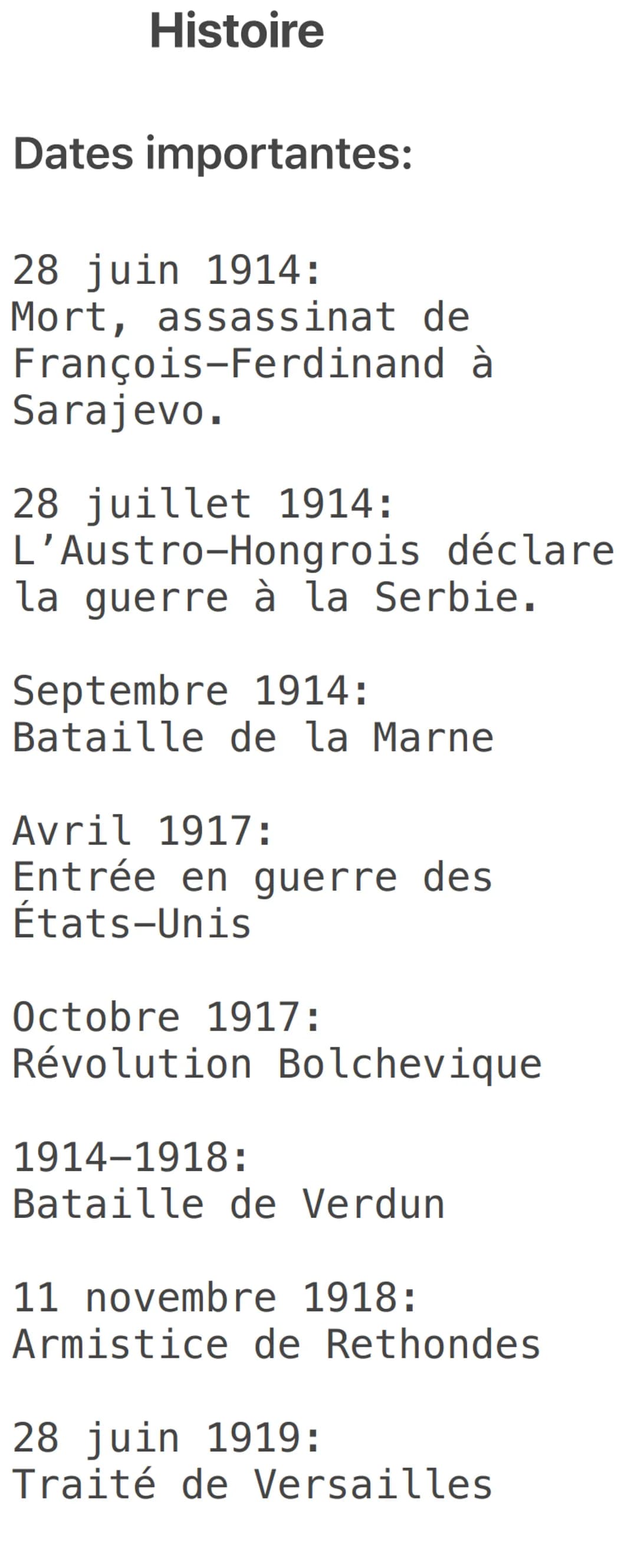Histoire
Dates importantes:
28 juin 1914:
Mort, assassinat de
François-Ferdinand à
Sarajevo.
28 juillet 1914:
L'Austro-Hongrois déclare
la g