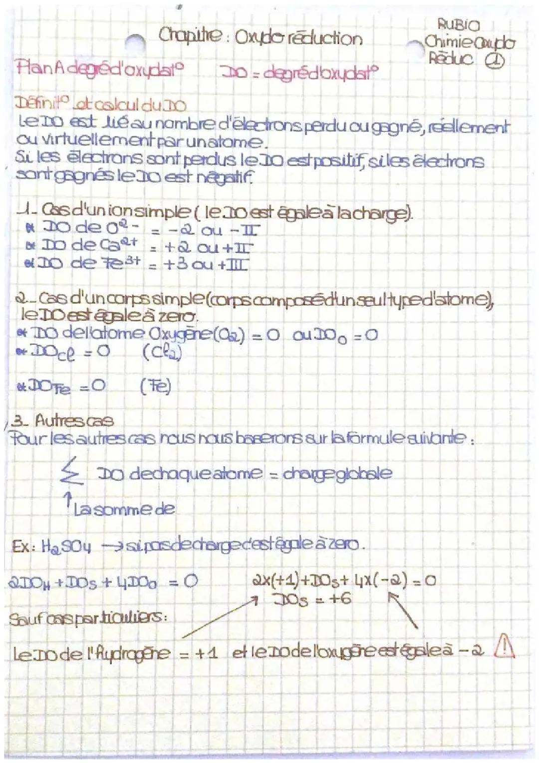 Cours et exercices d'oxydoréduction : Équations et calcul des nombres d'oxydation