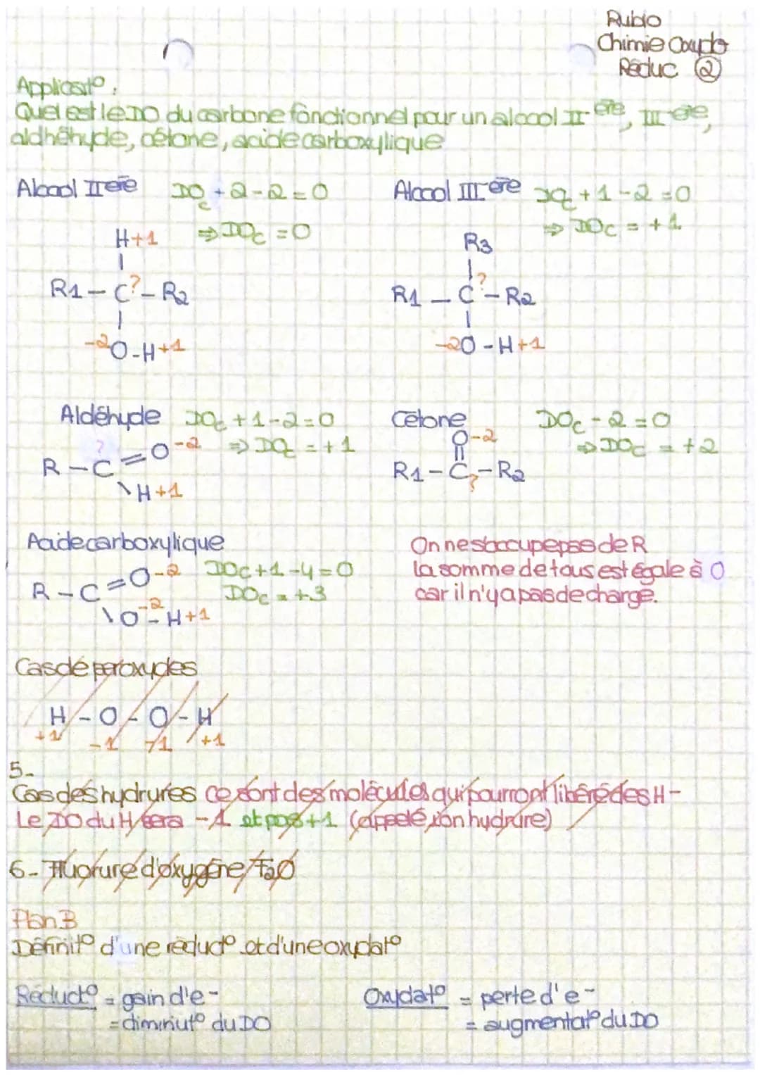 Chapitre: Oxydo réduction
DO = degréd'oxydat
Plan A degréd'oxydat
Definit et calcul dub
Leto est lié au nombre d'electrons perdu ou gagné, r