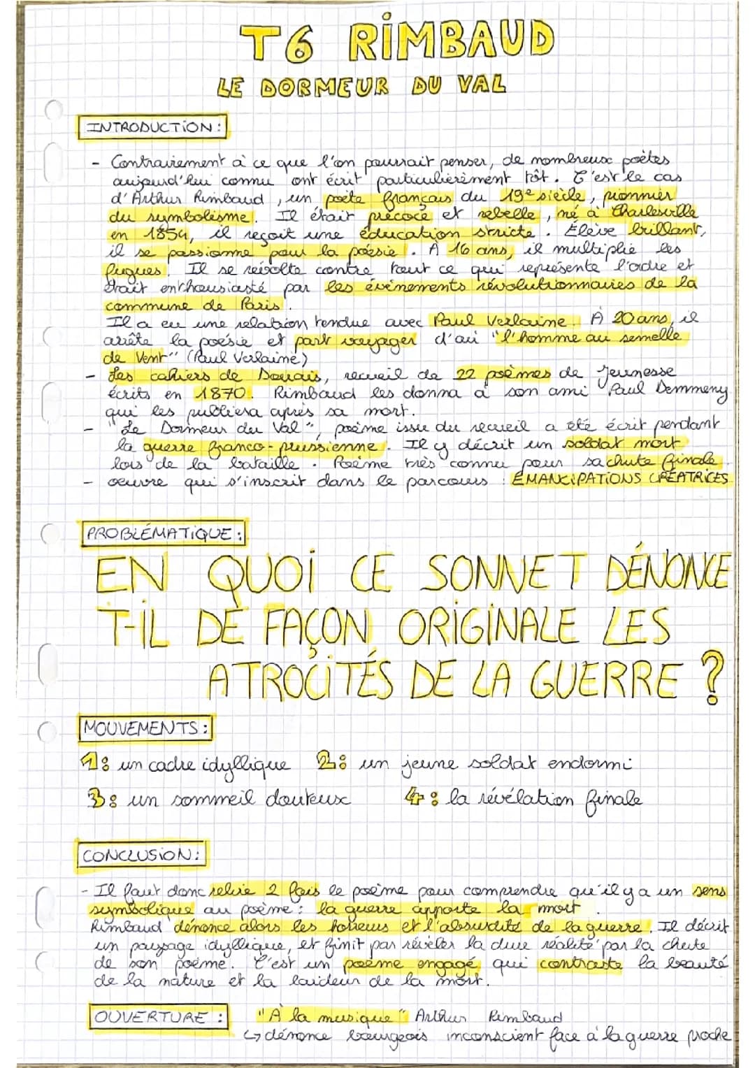Le dormeur du val ARTHUR RIMBAUD : Analyse linéaire 