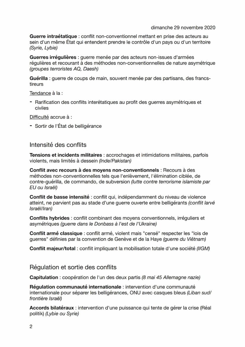 Définitions
dimanche 29 novembre 2020
Conflit : lutte ouverte entre au moins 2 acteurs (individus ou groupes), qui peut
prendre des formes v