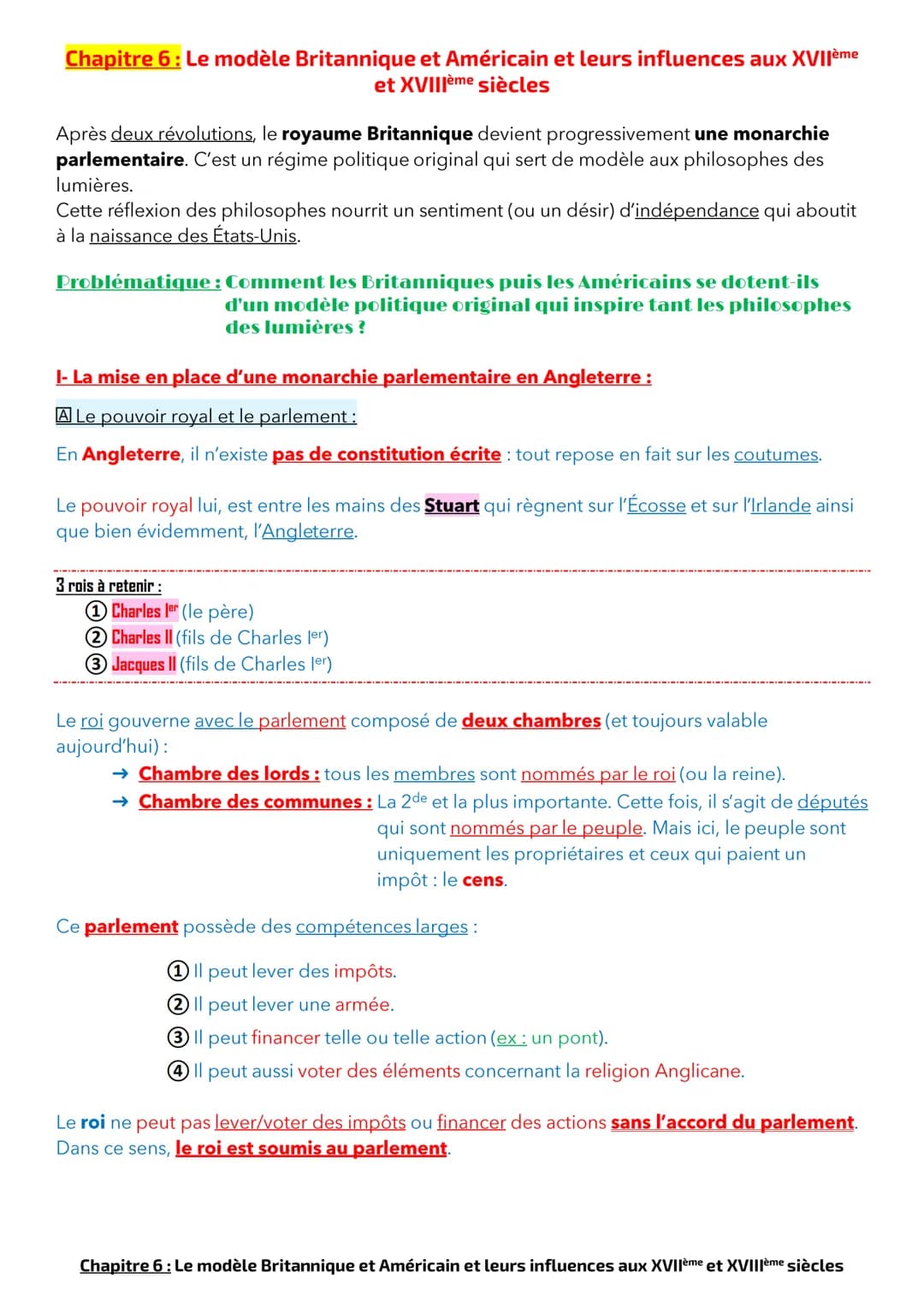 Chapitre 6: Le modèle Britannique et Américain et leurs influences aux XVIIème
et XVIIIème siècles
Après deux révolutions, le royaume Britan