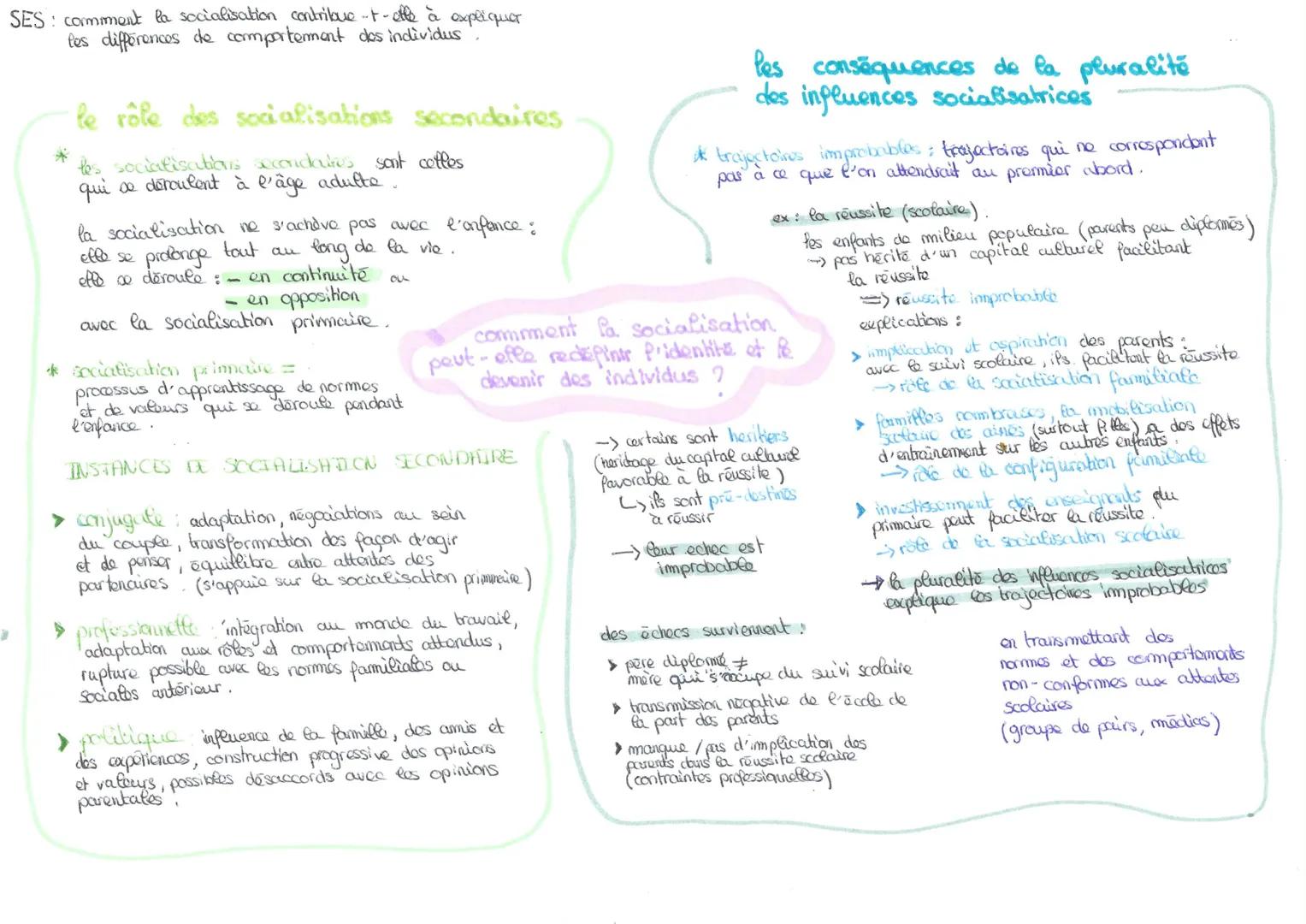 SES: comment la socialisation contribue-t-elle à expliquer
les différences de comportement des individus
le rôle des socialisations secondai