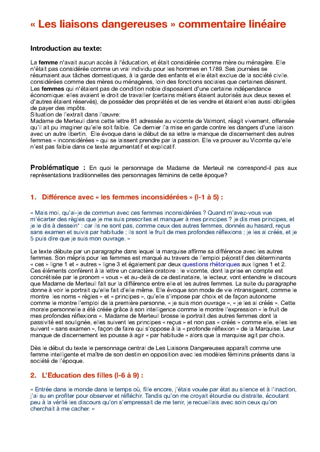 Annalyse linéaire des Liaisons dangereuses 
