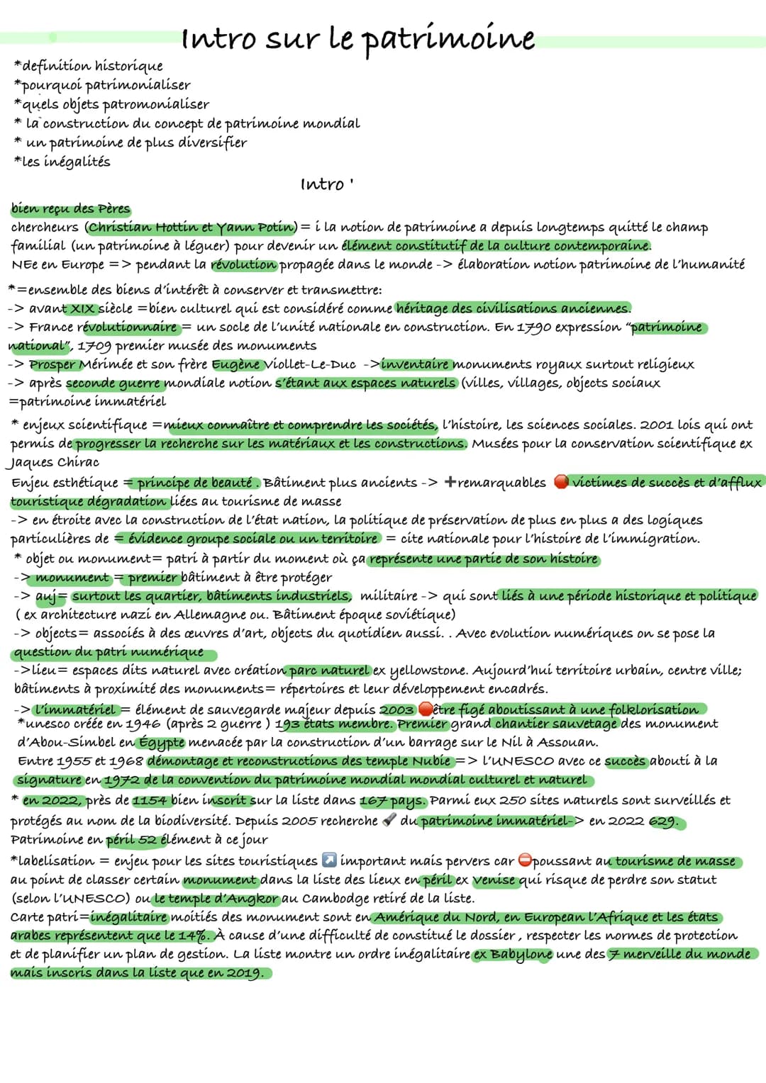 Intro sur le patrimoine
*definition historique
*pourquoi patrimonialiser
quels objets patromonialiser
* la construction du concept de patrim