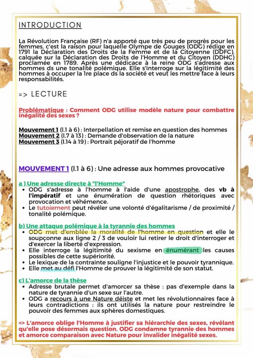 LA LITTÉRATURE D'IDÉES DU XVIEME AU XVIIIEME SIECLE
EXORTATION AUX HOMMES
ECRIRE ET COMBATTRE POUR L'ÉGALITÉ INTRODUCTION
La Révolution Fran