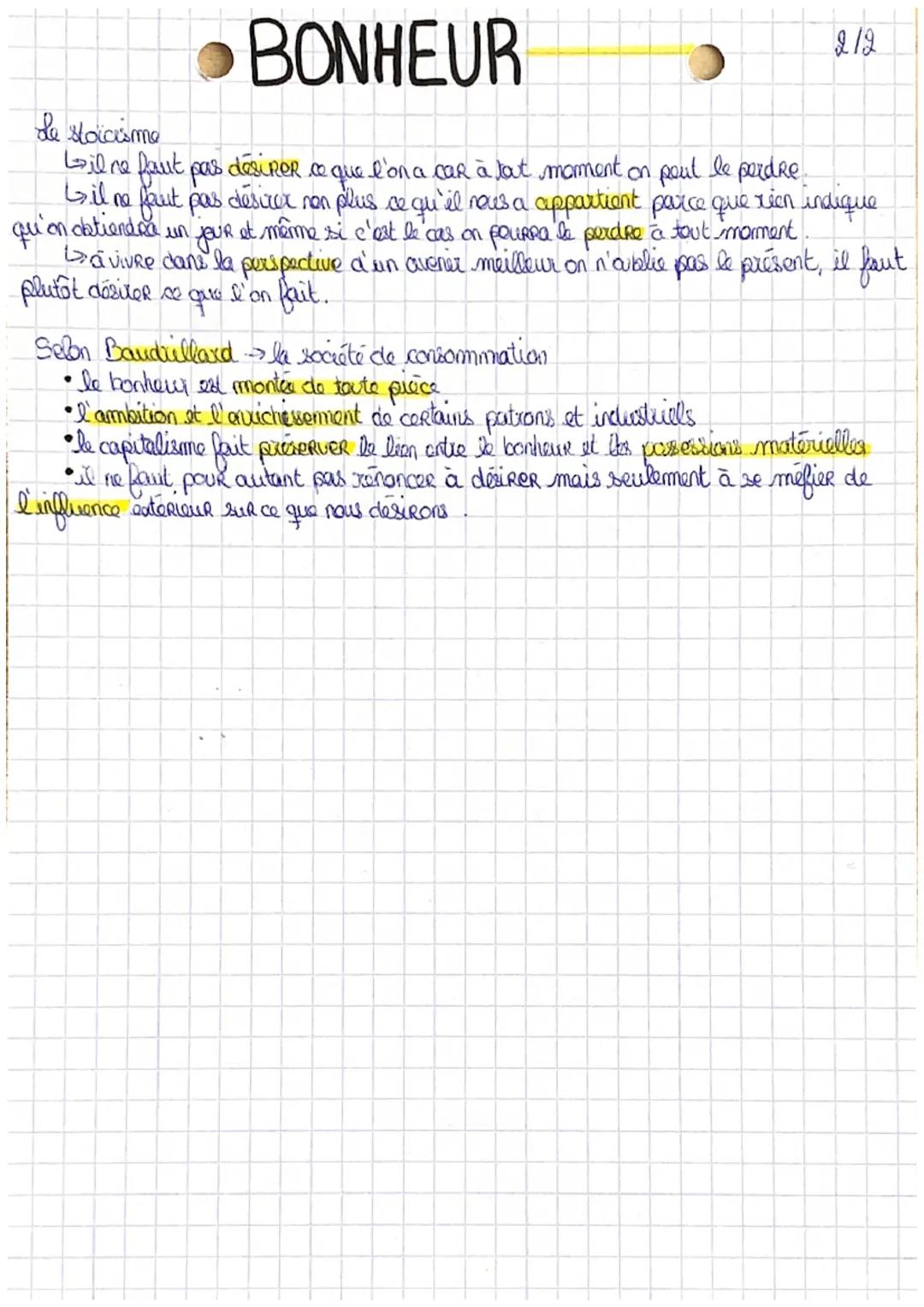 # BONHEUR

1/2

→"Eve leureux, c'est xetrouvé le plaisir par tous les moyens possibles "Calliclès

the bonheur désigne le "banne augure", "l