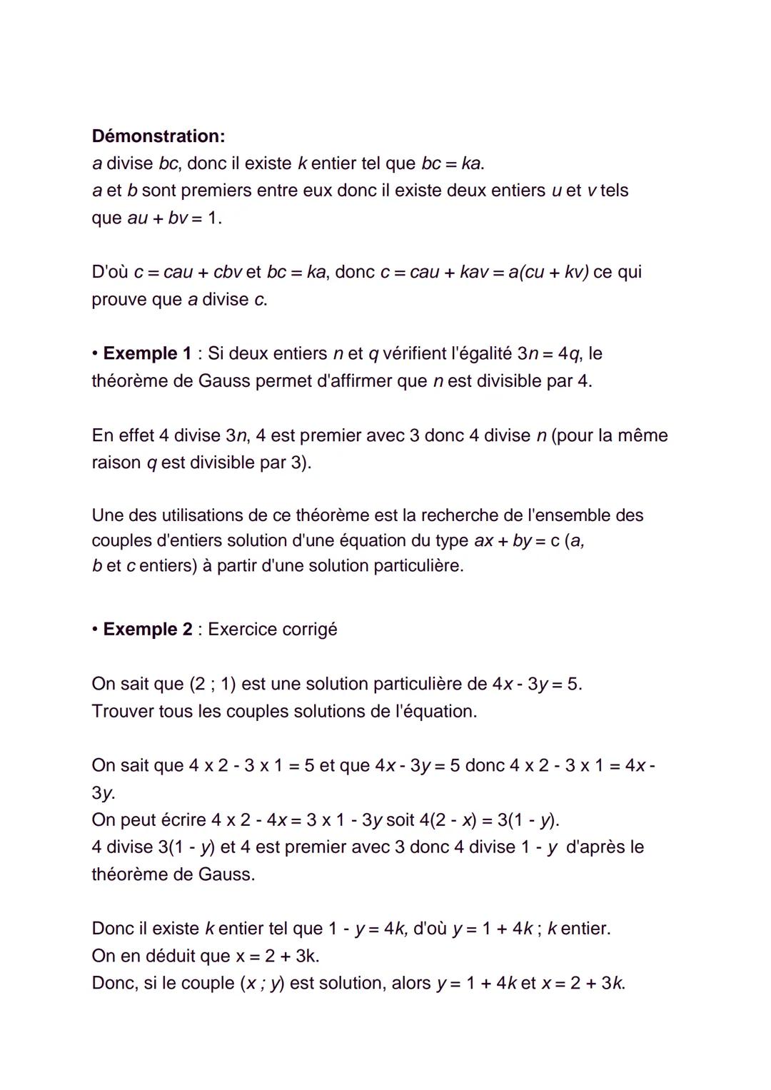 # 1. Théorème de Bézout

a. Egalité de Bézout

Soient deux nombres naturels a et b.

Si D est leur PGDC (Plus Grand Commun Diviseur) alors i